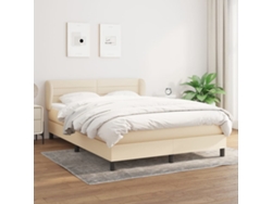 Cama Box Spring Con Colchón Tela Color Crema 140x190 Cm