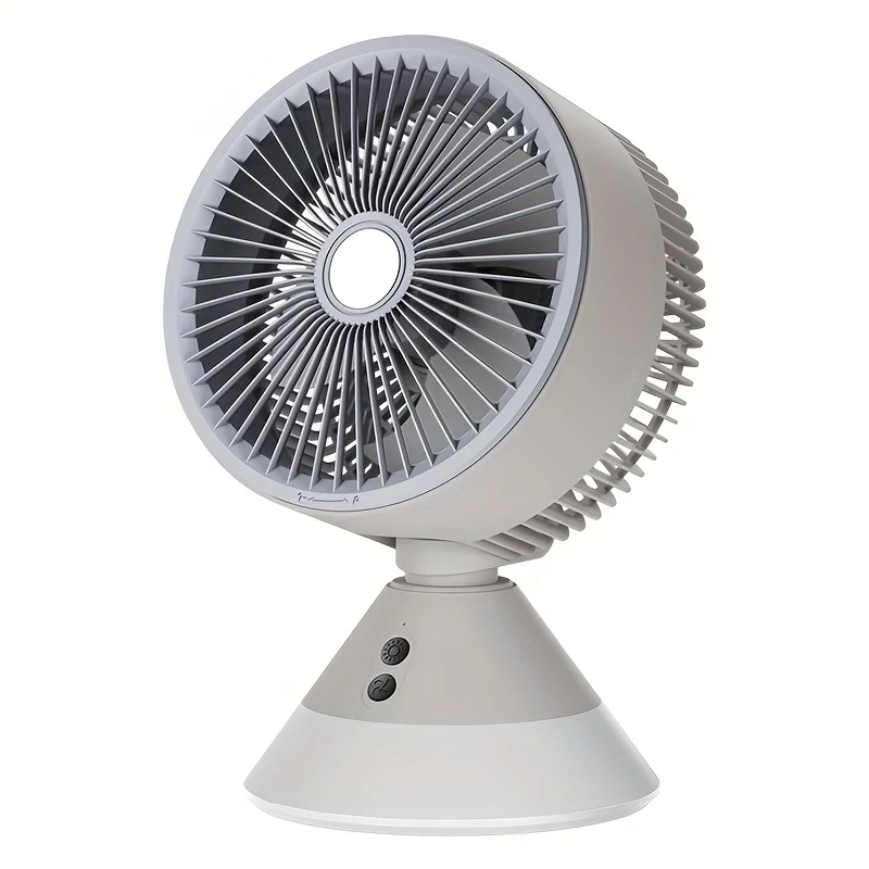 Ventilador De Escritorio Portátil (blanco), Ventilador De Camping Recargable De 4000 Mah, Ventilador Oscilante Con Luz Nocturna.