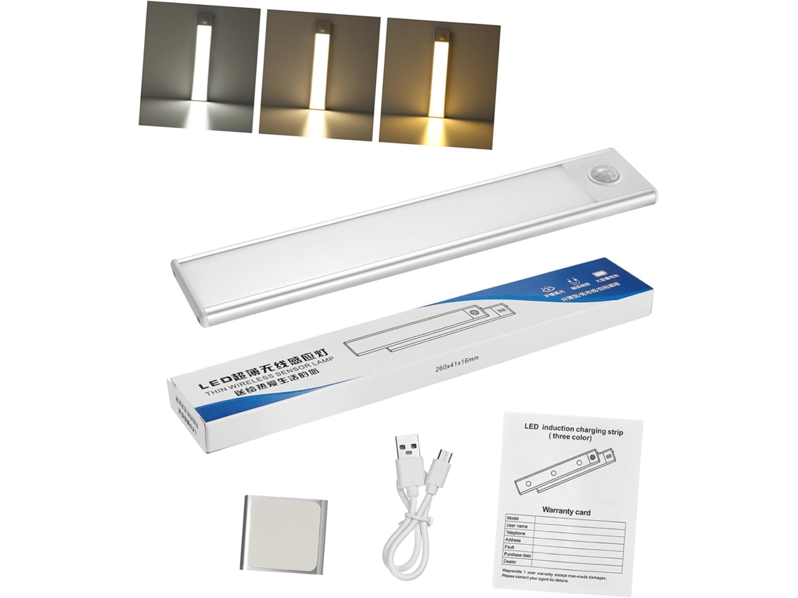 Lámpara Led Recargable Por Usb Con Sensor De Movimiento, Color Plata, Para Armario.