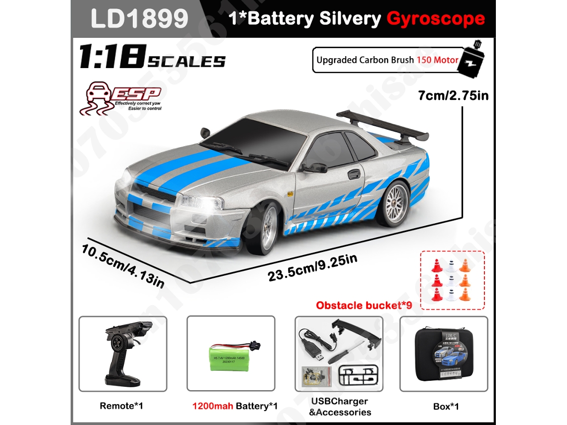 Coche de drifting RC 1/18 GTR R34, tracción trasera 2.4G, con giroscopio, carrocería de aleación metálica, modelo deportivo. Aeuzwr