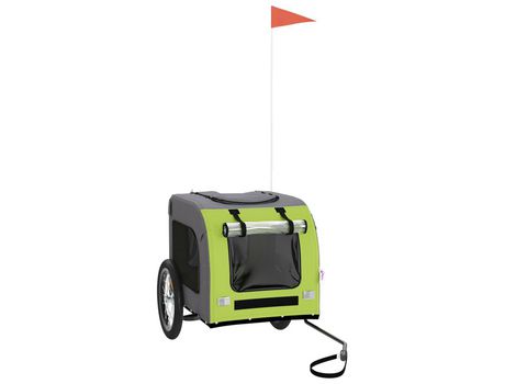 Remolque de bicicleta VIDAXL para perros hierro tela Oxford verde gris