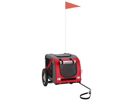 Remolque de bicicleta VIDAXL para perros hierro tela Oxford rojo gris