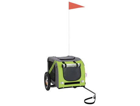 Remolque de bicicleta VIDAXL para perros hierro tela Oxford verde gris