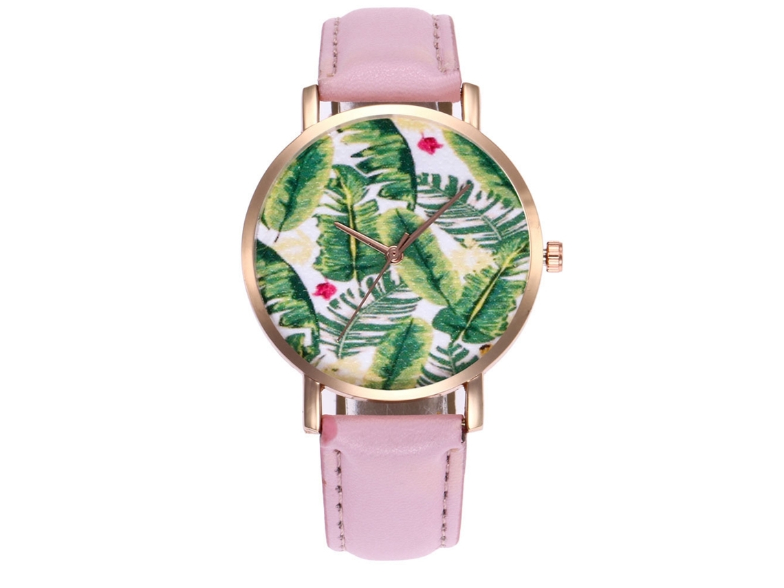 Reloj De Pulsera De Cuarzo Sencillo Y Elegante Para Mujer Con Diseño De Ilustración Botánica En Color Rosa.