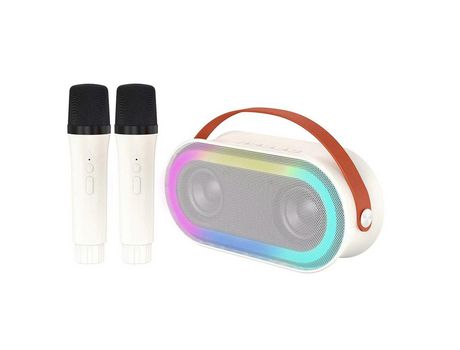 Mini máquina de Karaoke con 2 micrófonos inalámbricos, altavoz BT portátil, regalos para niñas y niños, fiesta de cumpleaños, conjunto KTV en casa ...