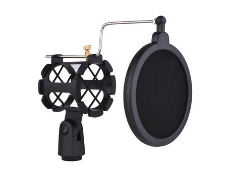 Soporte de plástico para micrófono, soporte antivibración para micrófono con filtro pop, adaptador de tornillo universal para micrófono de condensa...