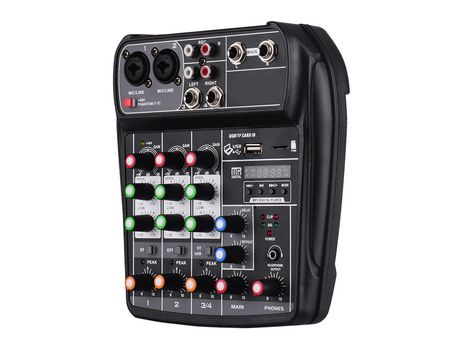 Muslady AI-4 Tarjeta de sonido compacta Consola mezcladora Mezclador de audio digital 4 canales BT MP3 Entrada USB Alimentación fantasma de 48 V ne...