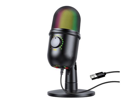 Micrófono de condensador RGB Micrófono USB cardioide con efecto de iluminación colorido Silencio con un solo botón Monitoreo en tiempo real negro