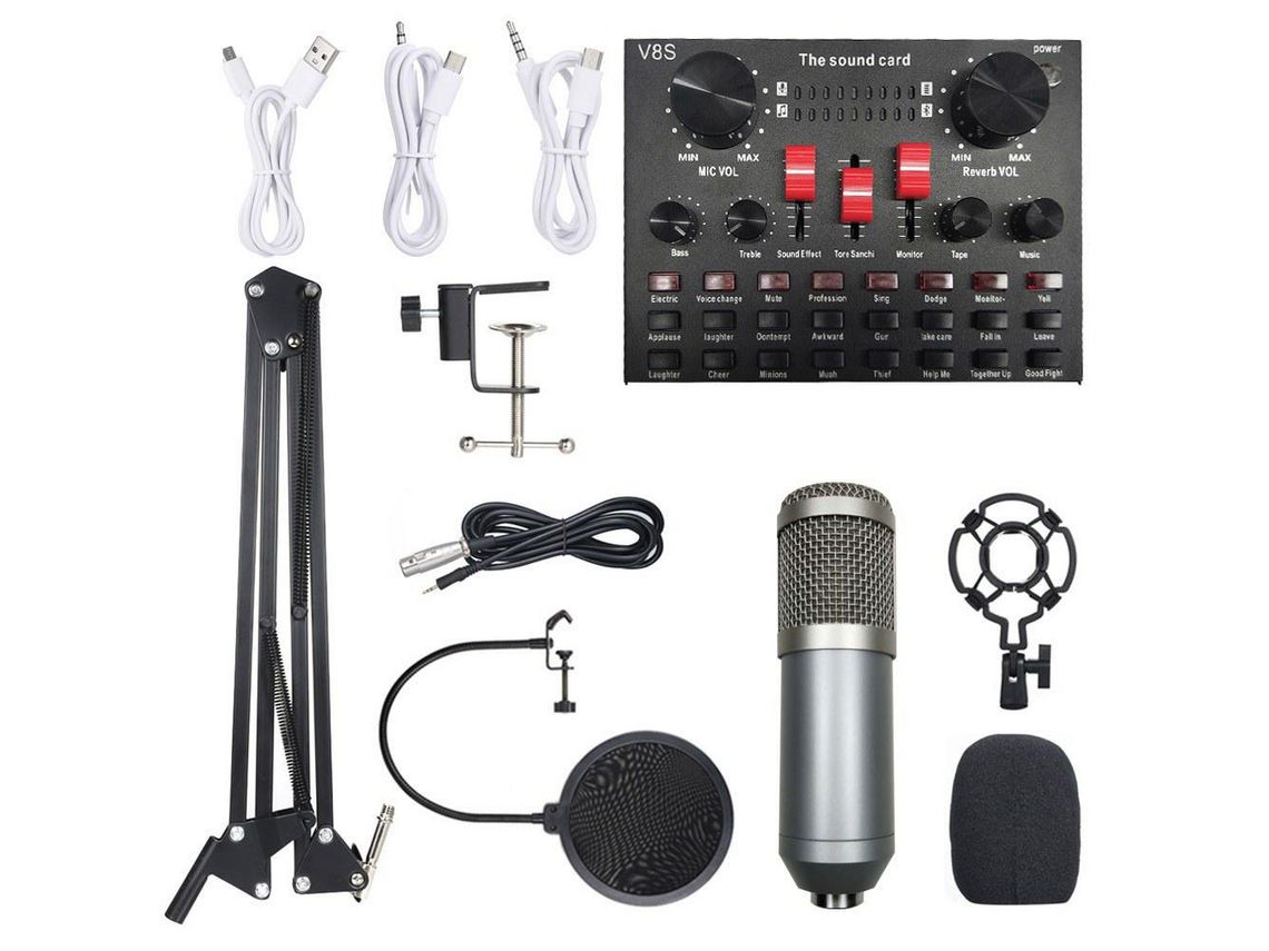 Bm800 Juego de micrófono con tarjeta de sonido en vivo multifuncional Equipo de grabación de audio Negro y dorado Gris y plateado