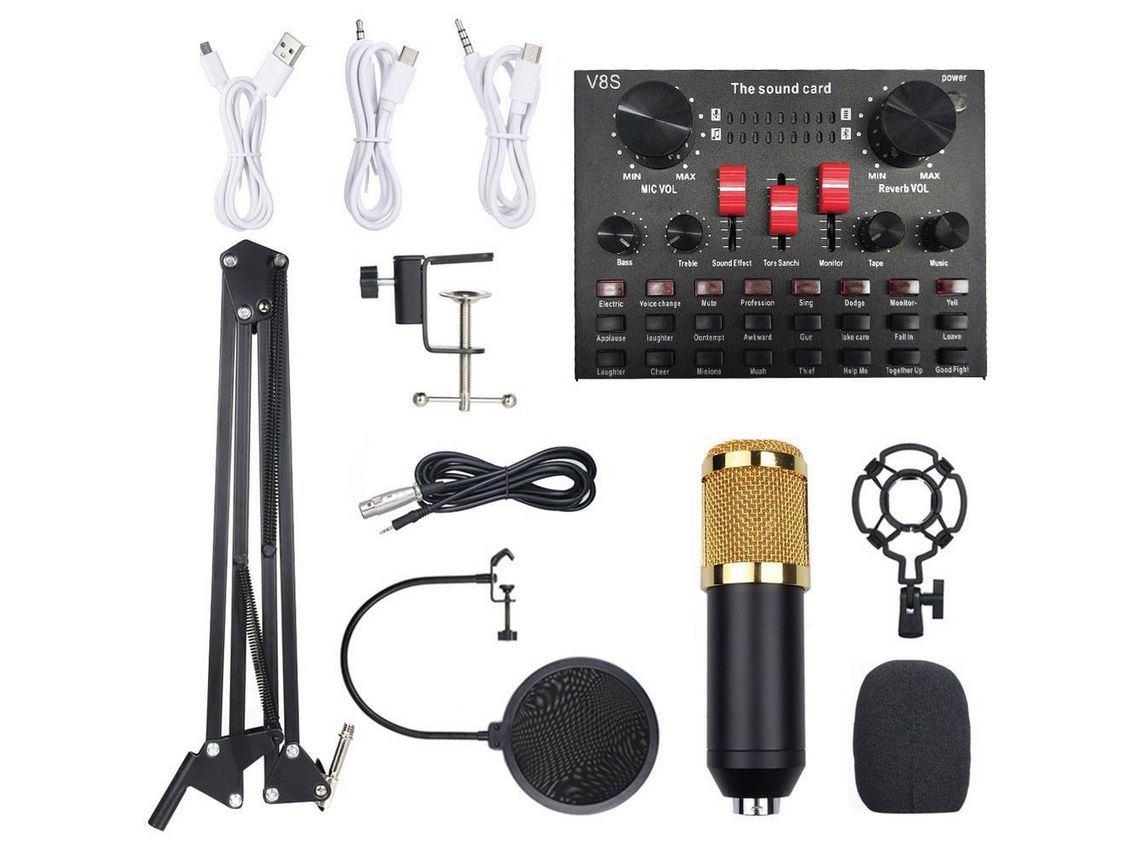 Tarjeta De Sonido En Vivo Multifuncional Juego De Micrófono Bm800 Equipo De Grabación De Audio Negro Y Dorado Dorado Y Negro CHRUI