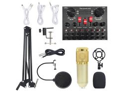 Tarjeta de sonido en vivo multifuncional, juego de micrófono BM800, equipos de grabación de Audio (negro y dorado) oro