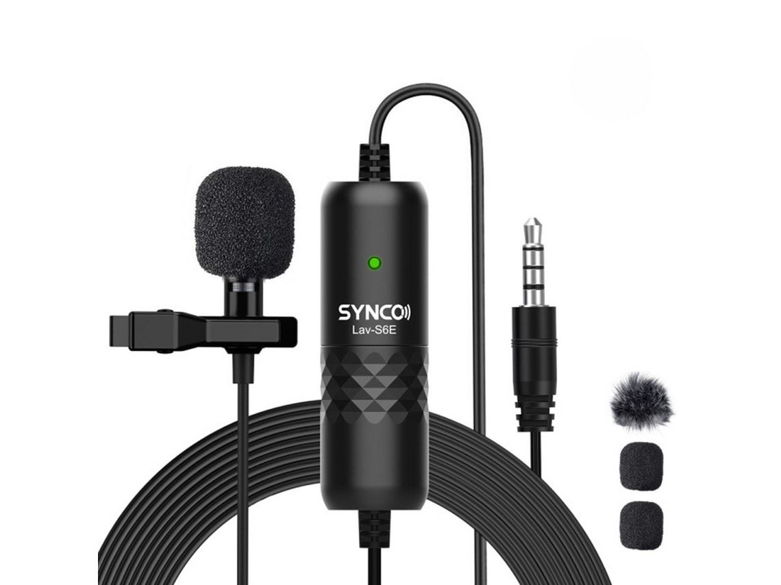 SYNCO Lav-S6E Micrófono Lavalier profesional Micrófono de solapa de condensador omnidireccional con clip Emparejamiento automático Cable de 6 m/19,7 de largo con parabrisas para cámara DSLR