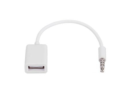 Conector de audio auxiliar para automóvil macho de 3,5 mm a cable adaptador hembra USB 2.0 Cable OTG (blanco)