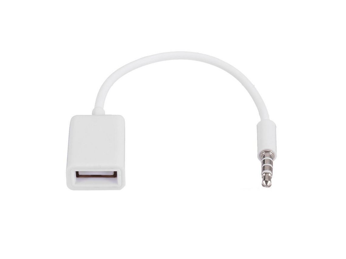 3.5Mm Macho Carro Aux Áudio Jack para Usb 2.0 Fêmea Adaptador Conversor Cabo Otg Branco