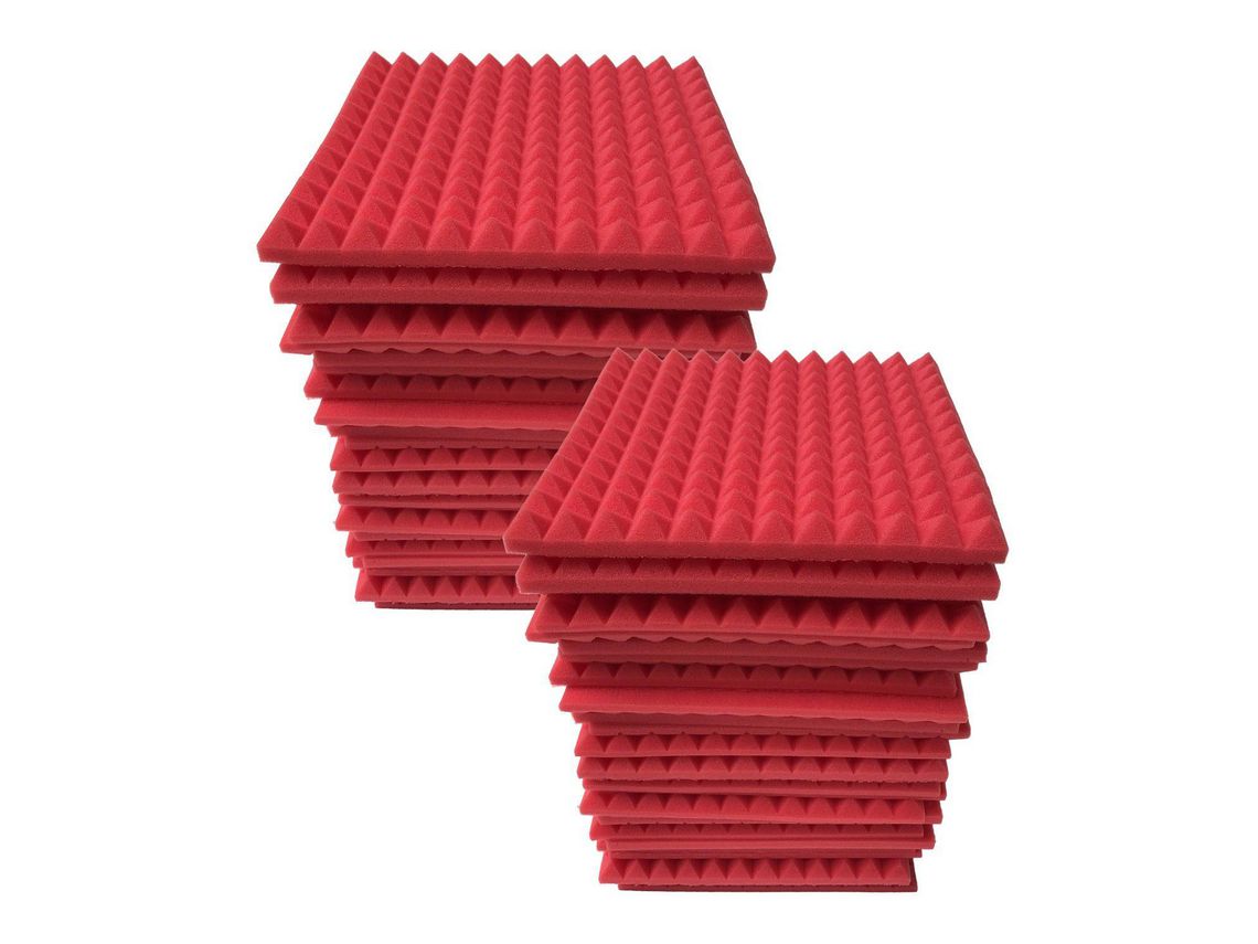 Paneles de espuma acústica para estudio de alta densidad, 12 Uds., 12x12x1 pulgadas, espuma de aislamiento acústico ignífugo rojo