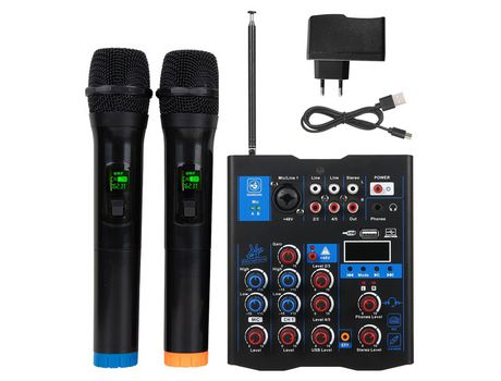 Mezclador de audio profesional con micrófono inalámbrico dual, eu plug