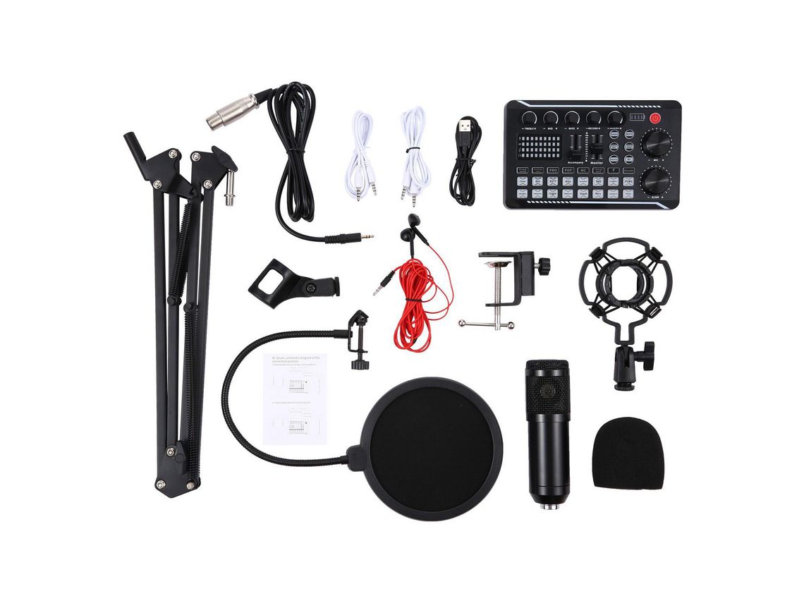 Kit de micrófono de suspensión Tarjeta de sonido profesional Juego de micrófono y brazo para micrófono Negro CUICH