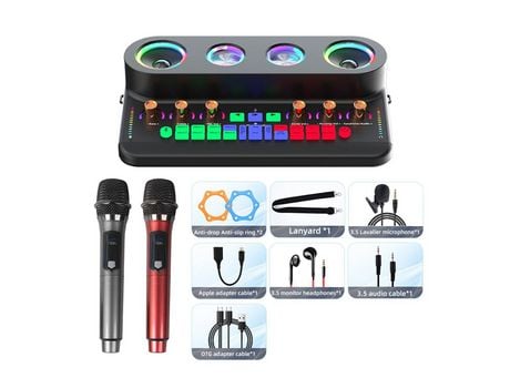 Tarjeta de sonido S20 y equipo de podcast de audio Máquina de karaoke portátil con 2 micrófonos negro 2