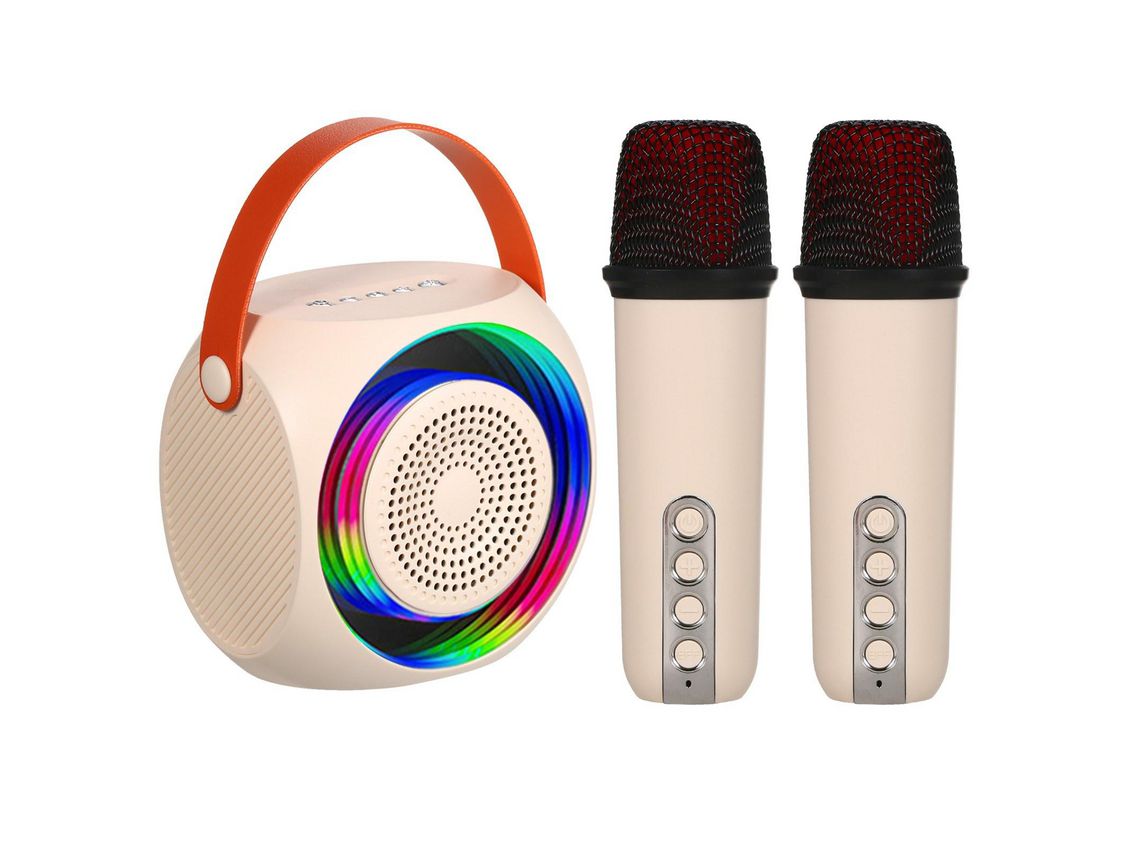 Conjunto de Mini Microfone Portátil e Caixa de Som M9 Home Ktv Bt Alto-Falante com 2 Microfones Branco