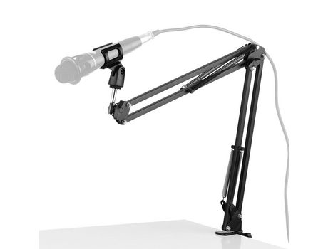 Soporte para micrófono, mesa, soporte perezoso con brazo extensible, Clip para micrófono negro