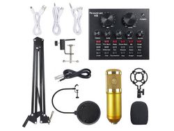 Placa De Som Multifuncional Ao Vivo E Kit De Microfone De Suspensão Bm800 Ouro
