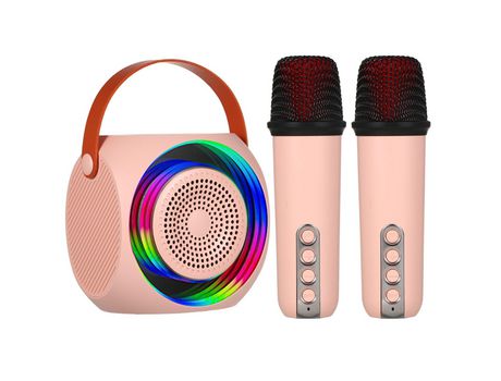M9 Mini micrófono portátil y caja de sonido Set Home KTV BT altavoz con 2 micrófonos rosa