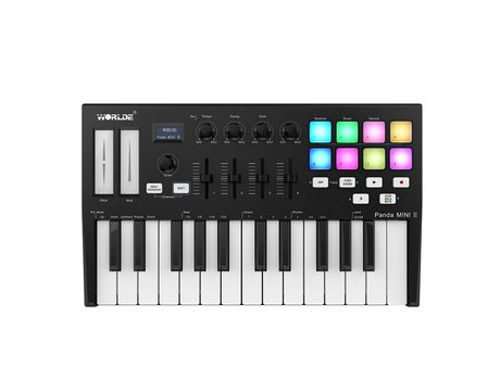 WORLDE Panda MINI II Controlador de teclado MIDI USB portátil de 25 teclas blanco negro