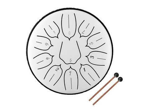 Tambor de lengua de acero de 11 tonos de 6 pulgadas, tambores de mano con baquetas, instrumentos musicales de percusión blanco