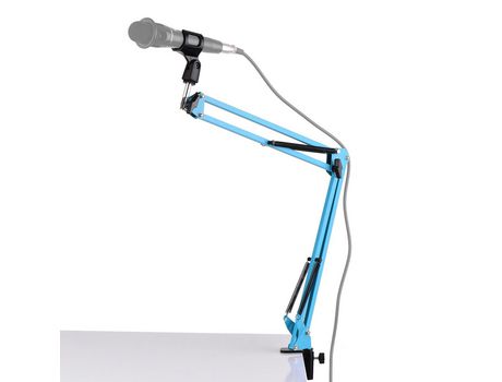 Soporte para micrófono, mesa, soporte perezoso con brazo extensible, Clip para micrófono azul