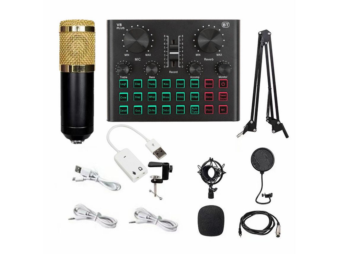 Juego de tarjeta de sonido y micrófono V8 Plus Tarjeta de sonido BM800 Micrófono de condensador