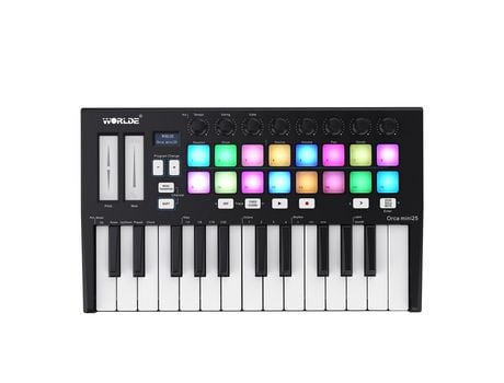 WORLDE Orca mini25 Controlador de teclado MIDI USB portátil de 25 teclas blanco negro