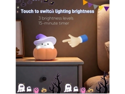 Bonita luz de noche de bruja calabaza para niños, lámpara de mago con sombrero de Halloween kawaii, luz de noche regulable para guardería, Bestvite