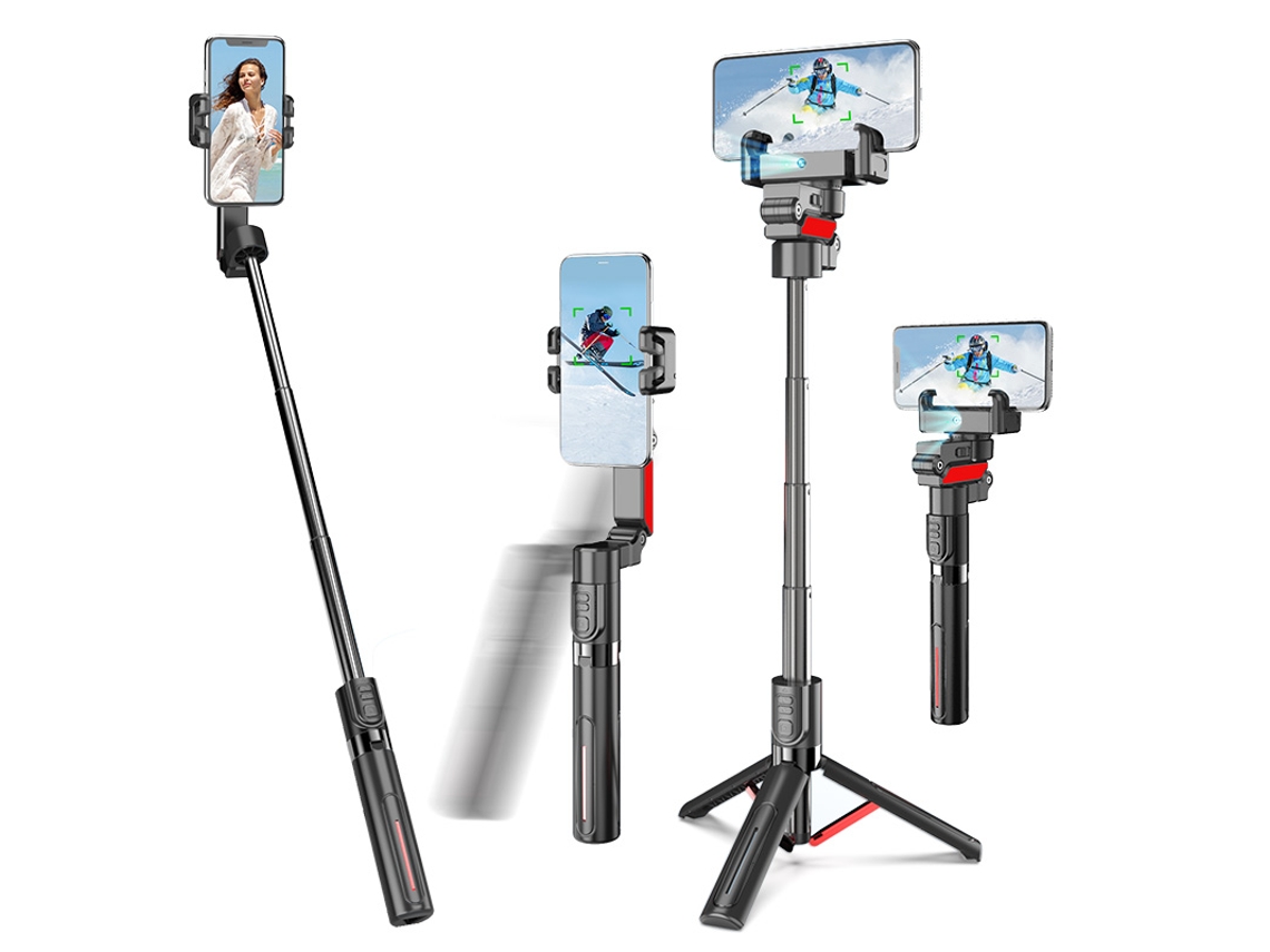 (rojo) Trípode Para Selfies Con Seguimiento Facial Con Ia, Rotación De 360 Grados, Estabilizador De Cardán Y Control Remoto.