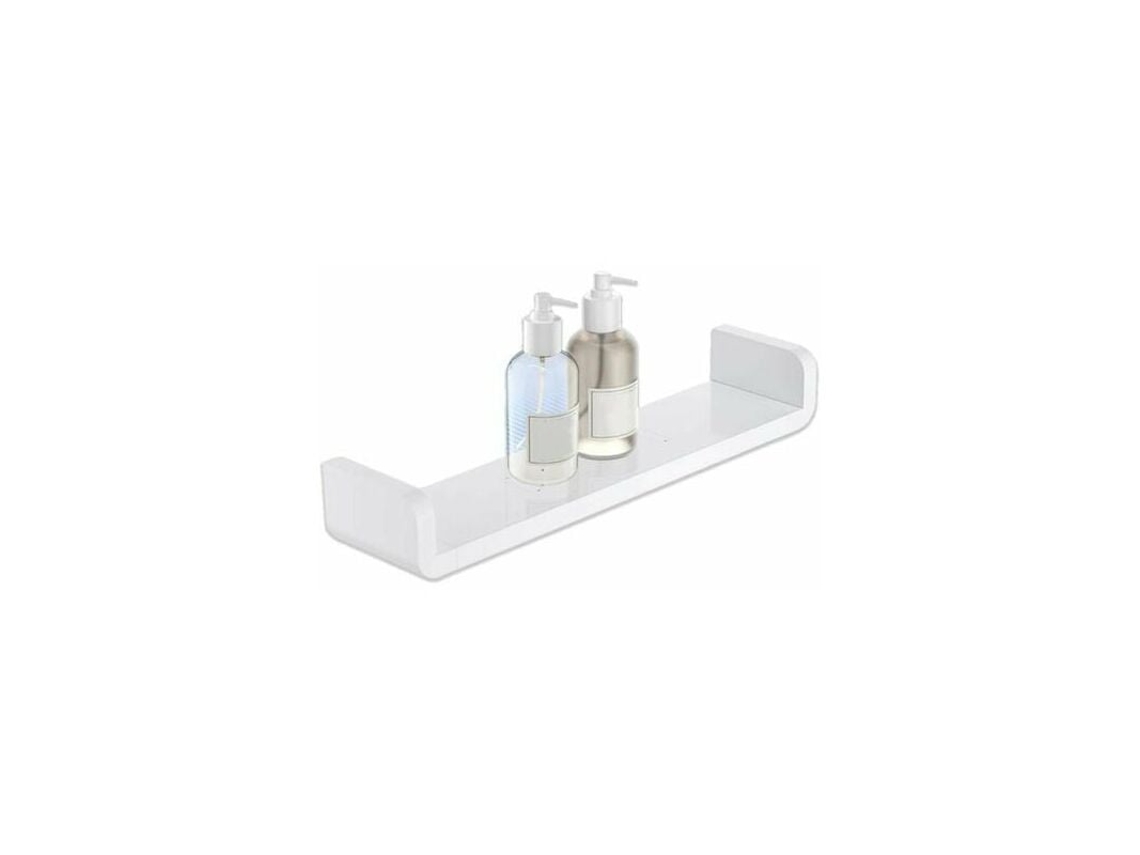 Estantes de baño flotantes de plástico blanco montados en la pared con ventosas (forma de U, mediano) NEVEANCE