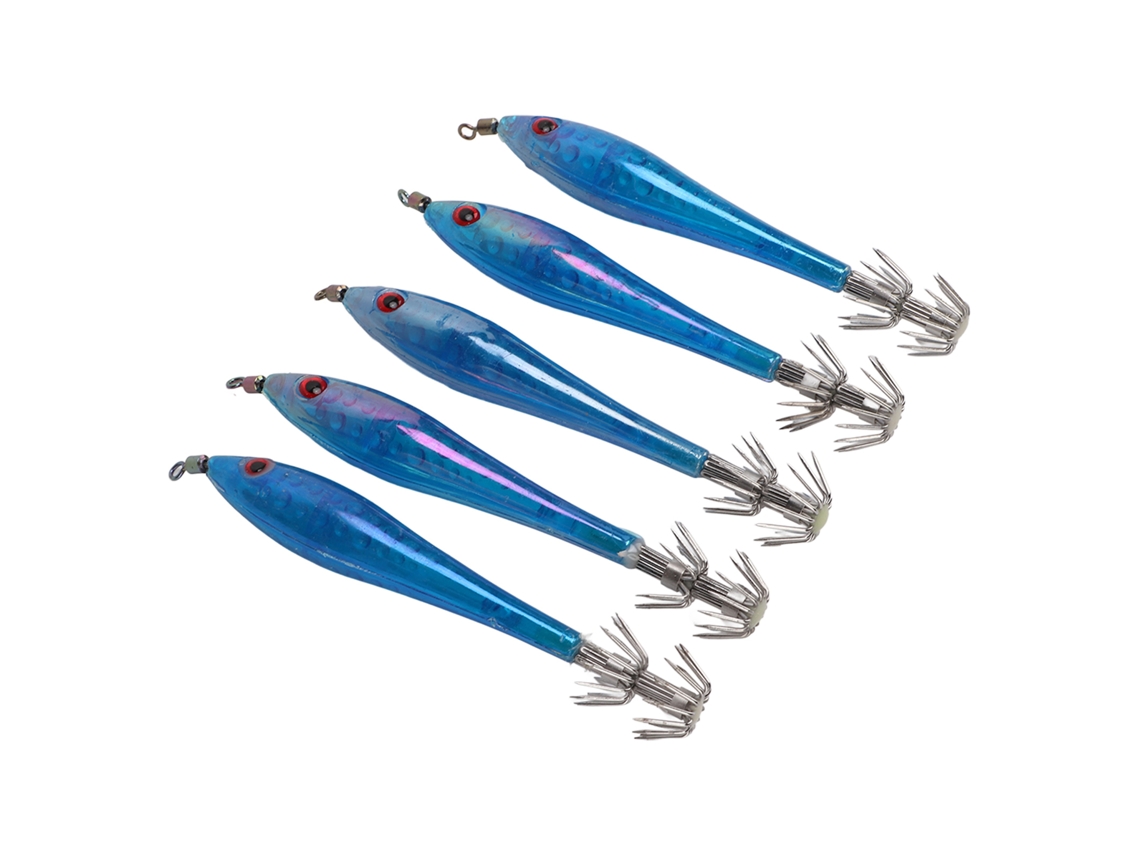 5pcs Anzuelo De Calamar Simulado Bait Artificial Jig Con Gancho Doble Para Pesca Azul