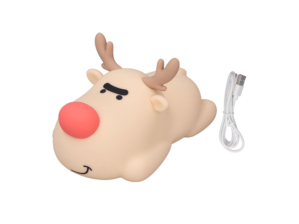 Lámpara de noche infantil con diseño de reno adorable (modelo 2026), 3 niveles de brillo ajustables, temporizador de 30 minutos, recargable por USB, pantalla táctil de silicona para dormitorio.