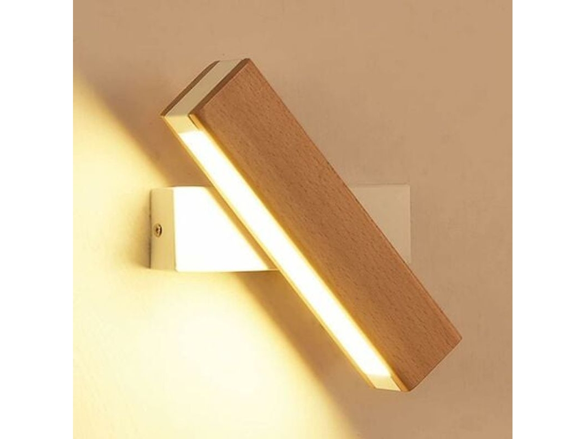 Lámpara De Pared Interior Led, Rotación 350°, Madera Sólida Simple, Diseño Moderno, Luz Cálida Para Dormitorio