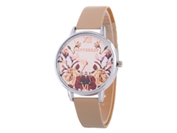 Reloj De Pulsera Informal De Estilo Coreano Para Mujer Con Correa De Cuero Beige.