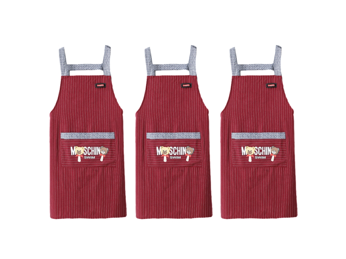 Delantal De Cocina 3 Piezas, Delantal Adulto Antimanchas Simple, Transpirable Y Cómodo Con Bolsillo En Contraste, Rayas Y Correa H
