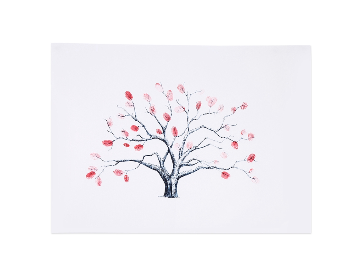 Árbol De Huellas Dactilares Canvas Para Firma De Invitados En Boda Con Tinta Tronco Negro 1
