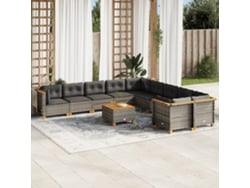 Conjunto de sofá de jardín de 11 piezas con cojines, ratán gris, DKD Home Decor