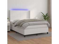 Cama Box Spring Colchón Y Led Cuero Sintético Blanco 140x200 Cm