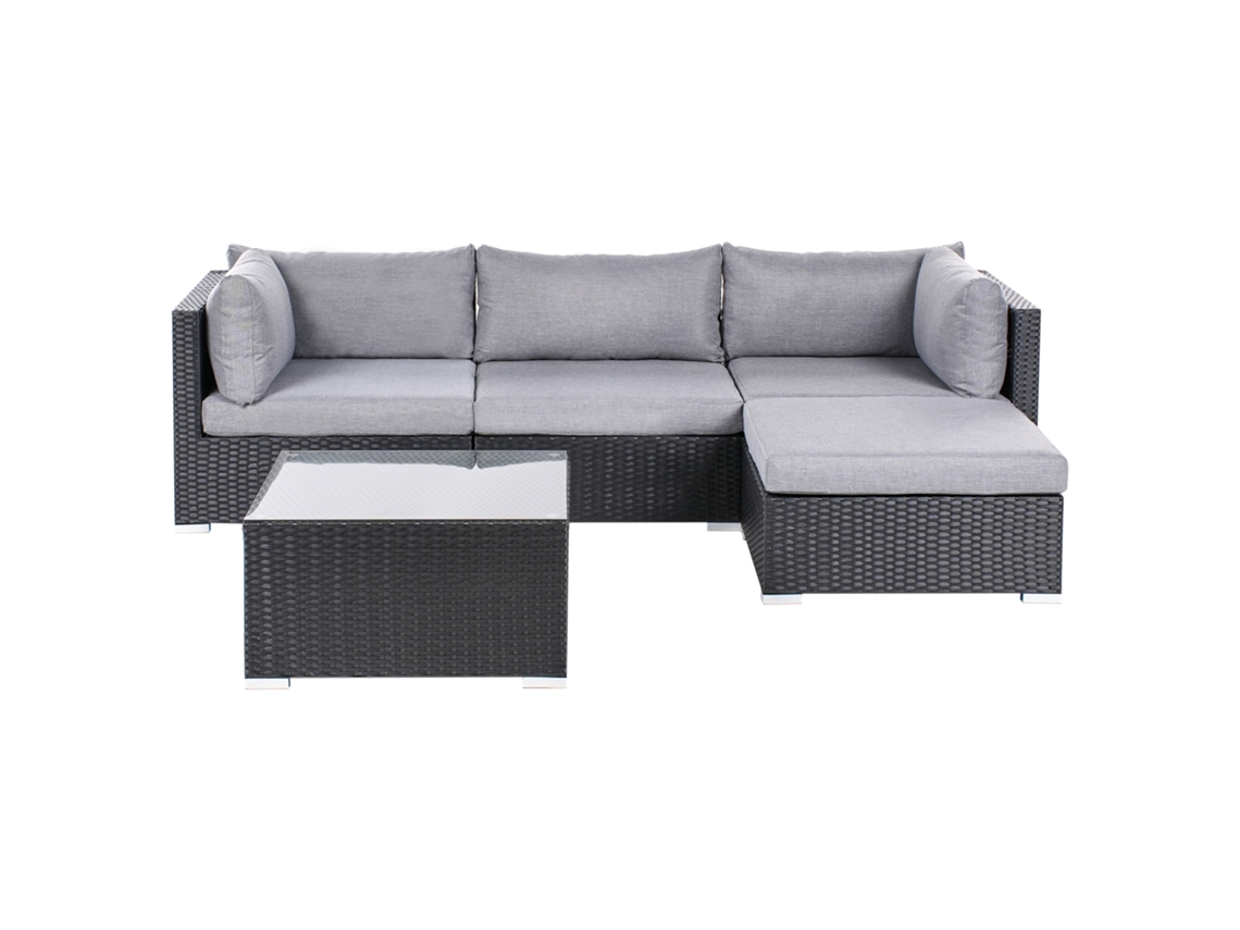 Conjunto de exterior con mesa de centro Beliani Sano en ratán sintético negro 159x245x64