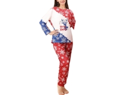 Pijama navideño familiar Kkpm con estampado de taza de nieve, cuello redondo, mangas largas, para mujer, talla L