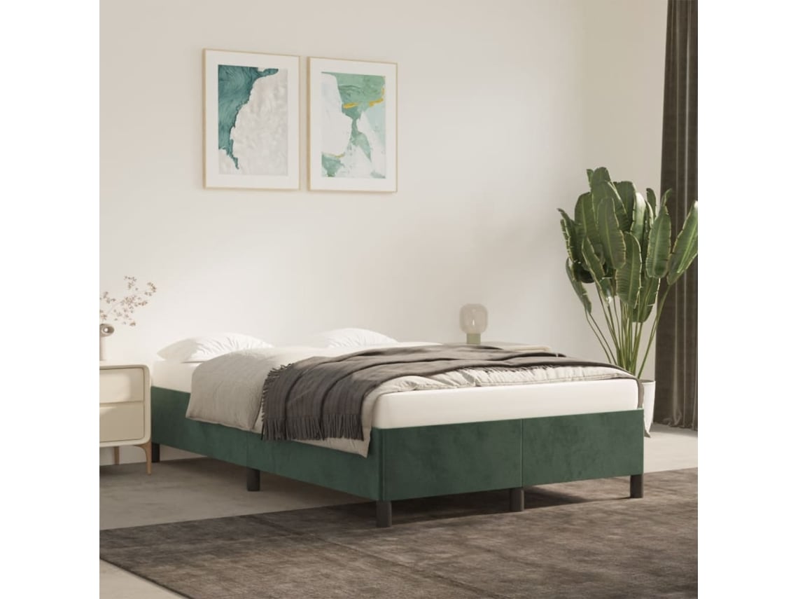 Estructura Cama Sin Colchón Terciopelo Verde Oscuro 120x190cm