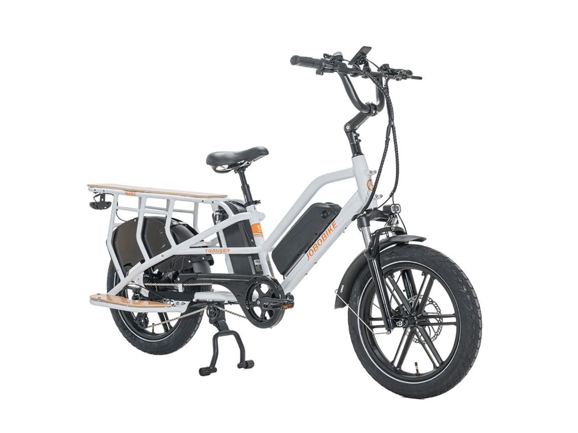Bicicleta de carga eléctrica Transer de 48 V y 13 Ah con batería doble y cuadro de aleación resistente para uso familiar y reparto. Jobobike