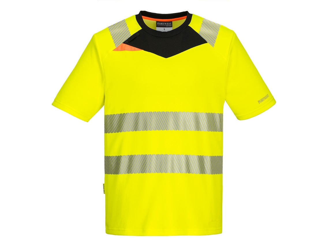 Camiseta de alta visibilidad Dx4 M/c para seguridad y comodidad / Naranja Negro / M Portwest