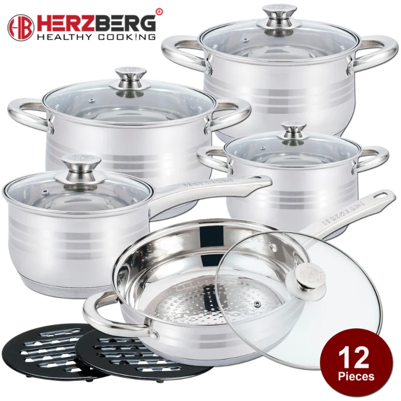 Juego de Ollas HERZBERG Acero Inox -12 Piezas (Gas, Inducción, Cerámica)