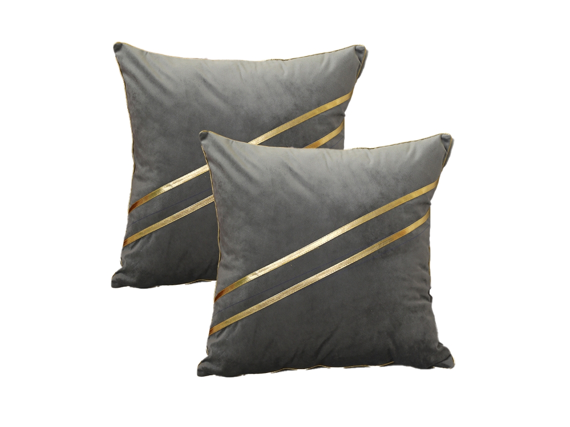 Funda De Almohada De Terciopelo Con Rayas De Cuero Dorado, 45,7 X 45,7 Cm