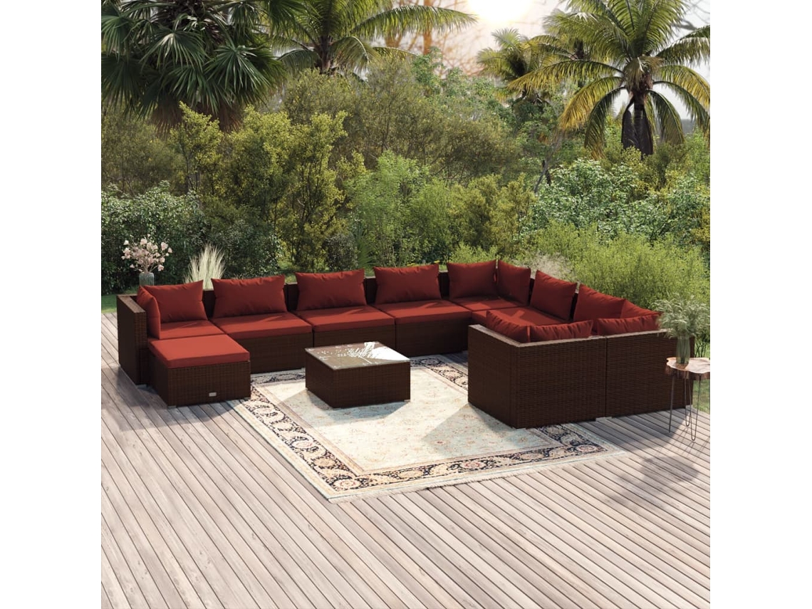 Conjunto de jardín de 11 piezas con cojines de mimbre marrón de DKD Home Decor